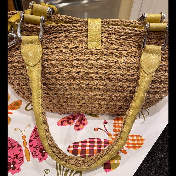 BRIGHTON YELLOW LEATHER BUTTERFLY ON THICK JUTE SHOULDER BAG PURSE - Picture 9 of 16